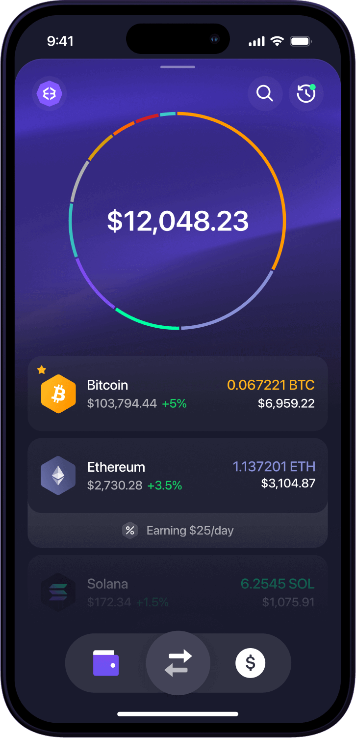 Exodus iOS app interface showing your total portfolio value